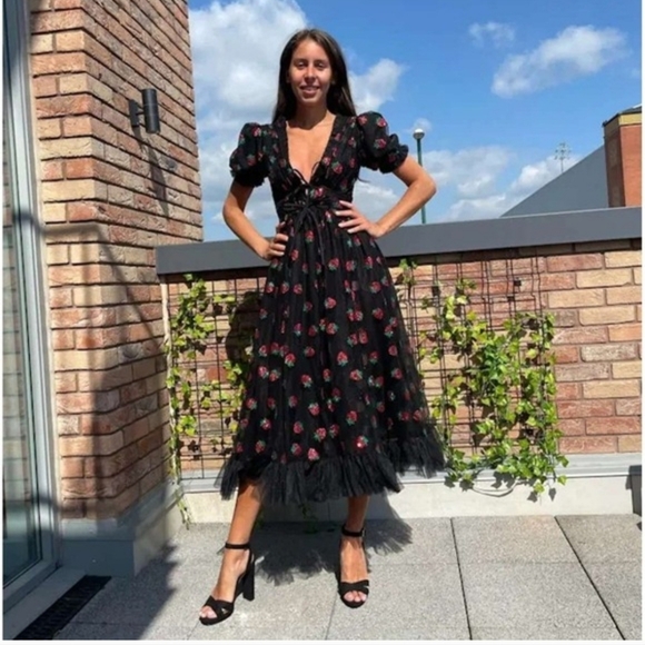 Lirika Matoshi Black Strawberry Dress tulle goth cottage core Small - Picture 17 of 17